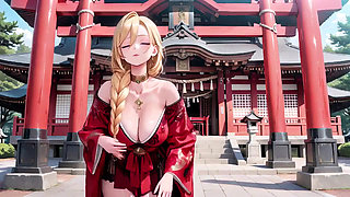 Private Shrine Encounter, Lazy Seduction on Tatami, Revealing Full Bust Under the Open-shoulder Red Dress.