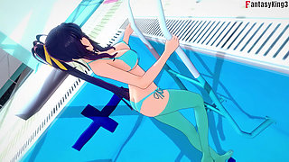 Rias & Akeno Thresome While Phonecall and Akeno Fucked in Pool - Dxd Ntr Madness Series