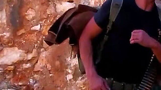 Sexy redhead teen Tinkushka fucked in the ass by soldiers outdoor