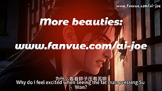 A Chinese classical beauty with skin as white as snow, dressed in red and with white hair. Blowjob, cum, episode-2, AI-generated