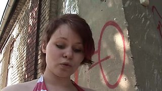 German amateur redhead gets jizz sprayed on her tits after hardcore fuck