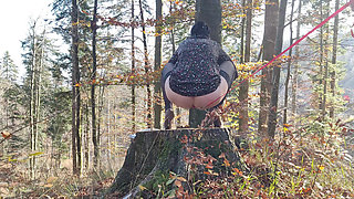 Desperate to Pee, She Has to Pee with Leashed Butt Outdoor