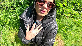 Glossy Downjacket Forest Tease. Outdoor Oral Energy and Messy Jacket Finish
