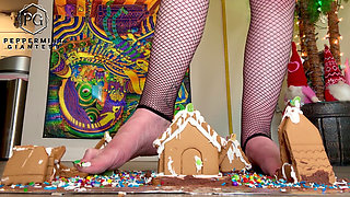 Giantess Christmas Village Slo-mo Crush Destroying My Gingerbread Houses in Slow Motion