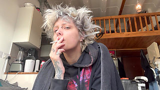 Cute Goth Smoking a Cig in a Hoodie No Makeup