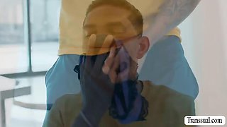 Caught my MILF stepmom getting fucked by TS