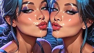 Beautiful Lesbians Tongue and Kiss Fetish, Ai Animation
