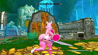 Thicc bunny MOMO shows off her big boobs in Skyrim gameplay