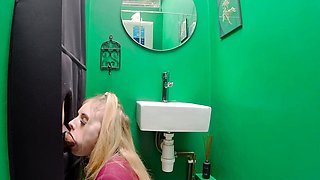 Glory hole blowjob busty amateur blonde fucking in stall