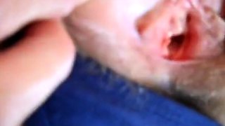 Hairy pussy girl gets fucked and filled with cum