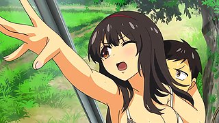 Bus Stop's Groping with a Hot Busty Schoolgirl - Hentai