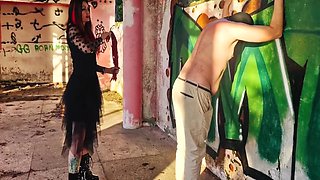 Bdsm Femdom Flogging Punishes Her Slave At Sunset In An Abandoned Building. Back Scratching With Dominatrix Nika