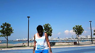 Thai skater teen relaxing on a big cock