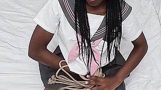 Ebony College Girl Learning Japanese Getting Tied up and Fucked