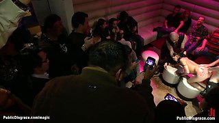 Little slave ass fucked in public bar