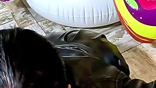 Dominant Biker Leather MILF Inflatable Office Fantasy. Beach Balls, Oral, Doggy and Cum Play