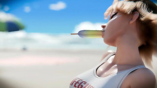 Kiriko enjoys a day at the beach   Animation