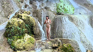Wet Monika Fox In A Fishnet At Waterfall