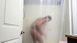 Big-titted babe's shower show
