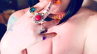 Cumslut Tina Snua Smokes A Cigarette With Her Tits Out - Smoking smoker Dangles Drifts OMI OME Snap Inhales