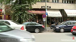 Euro blonde naked exposed in public