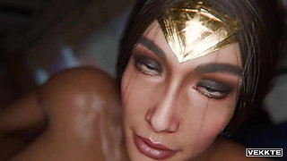 Wonder Woman is giving a hot oily cock massage and gets cum in mouth