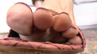 Arousing, Mature Feet in Flat Mules Make You Weak, Lady Victoria Valente