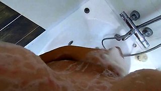 Big-Ass Black Teen's Solo Shower Footjob on Webcam