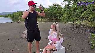 Kourtney Love Threesome Beach Sex with Boyfriend & Friend - Blonde Latina MILF Big Booty Doggystyle Outdoor