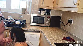 Washing Up Gets Dirty: Cheyenne Rose Blowjob and Fingering in Kitchen