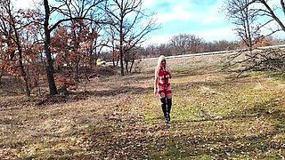 Little Whore Strips Off Her Red Bodysuit On The Highway