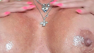 Horny MILF Drooling on Tits