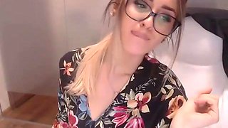 Sexy Hot Secretary with Glasses Masturbates at Desk