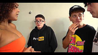 Nerd Guys Fuck Their Latina Boss with a Giant Ass and Fill Her Pussy and Face with Cum