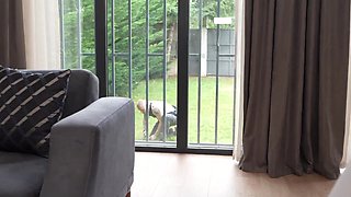 Hot blonde blew him and got dicked down in a couple positions on the couch
