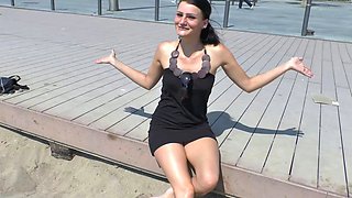 Diminutive brunette hair public gym masturbation