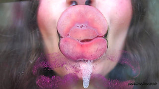 Melting Purple Metal Lips: Shiny Kisses & Messy Spit Play