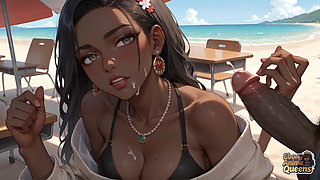 Hot Dark-hued Woman in Swimsuit Shot on Face by Dark-skinned Lover on Beach - Irresistible XXX Porn!