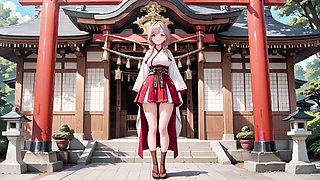 Forbidden Contrast Between Shrine & Bedroom, Wet Secrets Under Red & White Kimono.