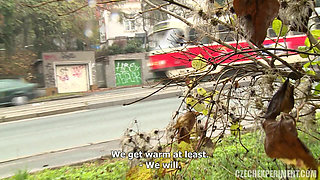 Czech Experiment 11: Horny Babe Rides an Older Man in the Bushes