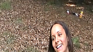 Beautiful German doll rides dick in the woods