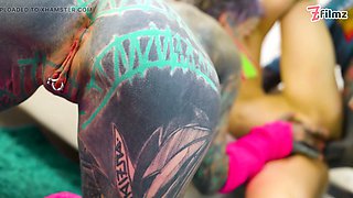 Tattooed Couple Takes Pornstar with Big Tits in Threesome - BJ, Facial Cumshot, Rimming