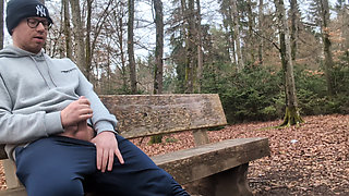 Shamelessly jerked off on park bench and cummed