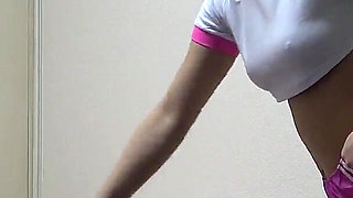 Thong Gym Clothes Room Cleaning, Girl in Girls' Apartment in Japan Cleans While Spill Out Natural Tits From Short Gym Clothes
