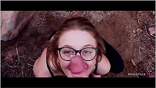 Glasses-wearing girl takes a public facial