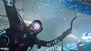 Underwater Scuba Slave Training - Dominated in Chains & Wetsuit Edging