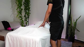 Small tit massage girl Ivy rubs her pussy