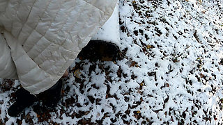 Slapping and Pulling Her Labia in the Snow