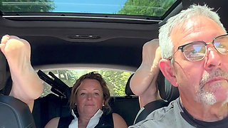 Wife Toys Her Pussy in the Back Seat While Daddy Drives, Road Trip