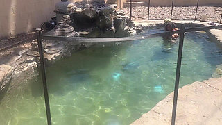 BBW Cleaning Her Pool